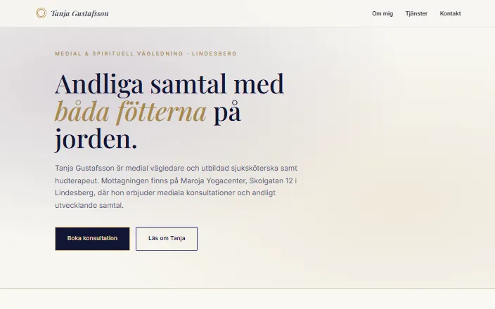 Skärmdump av Tanja Gustafssons hemsida