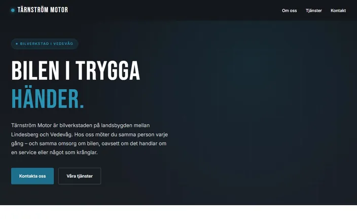 Skärmdump av Tärnström Motors hemsida