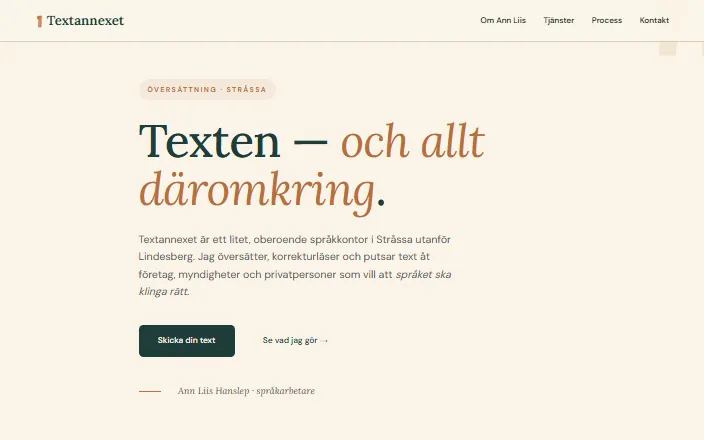 Skärmdump av Textannexets hemsida