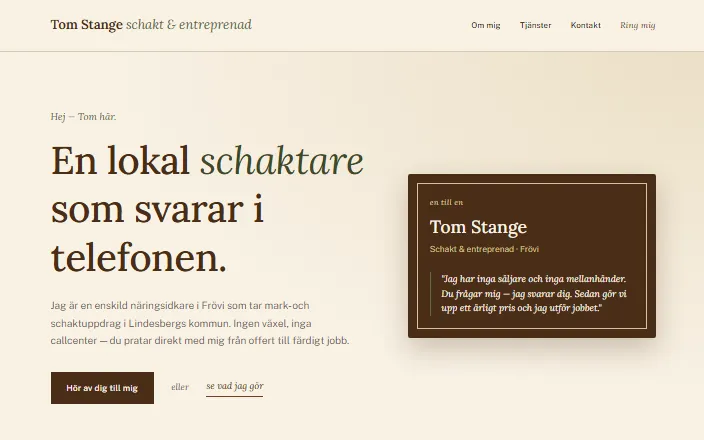Skärmdump av Tom Stange Schakt & Entreprenads hemsida