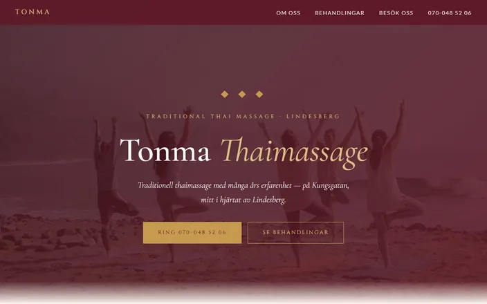 Skärmdump av Tonma Thaimassages hemsida