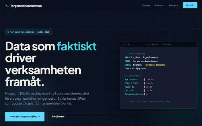 Skärmdump av Torgersen Konsultations hemsida