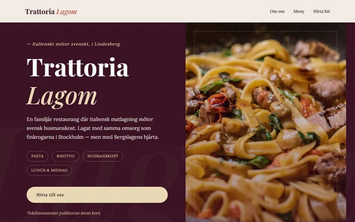 Skärmdump av Trattoria Lagoms hemsida