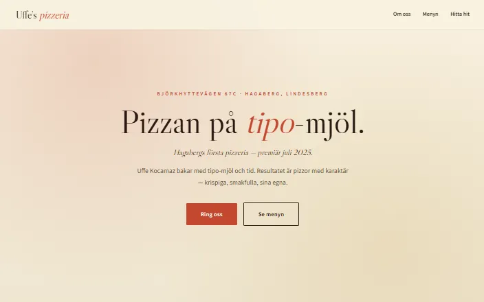 Skärmdump av Uffe's Pizzerias hemsida