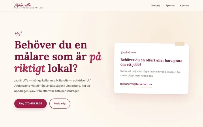 Skärmdump av Målaruffes hemsida