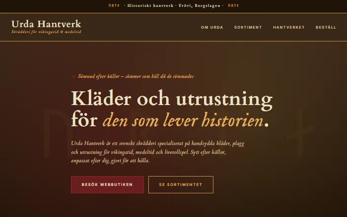 Skärmdump av Urda Hantverks hemsida