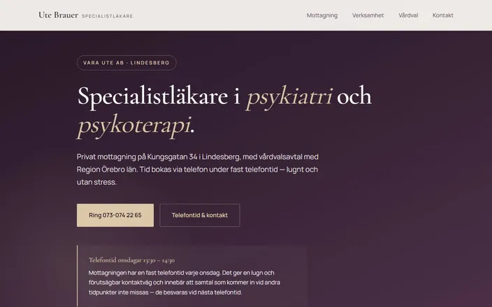 Skärmdump av Ute Brauers hemsida