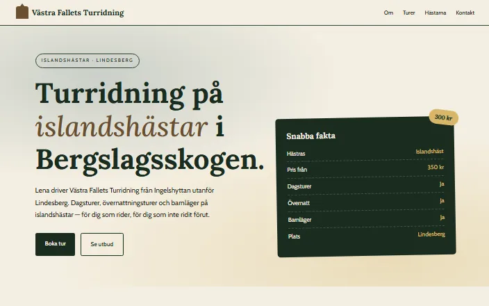 Skärmdump av Västra Fallets Turridnings hemsida