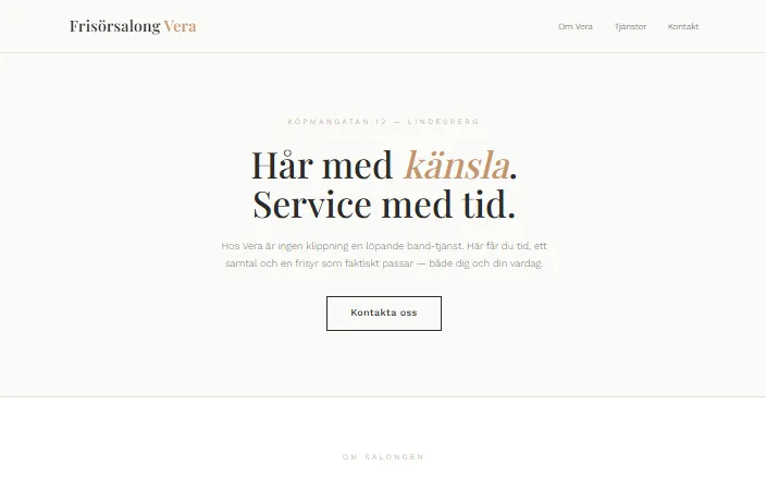 Skärmdump av Frisörsalong Veras hemsida