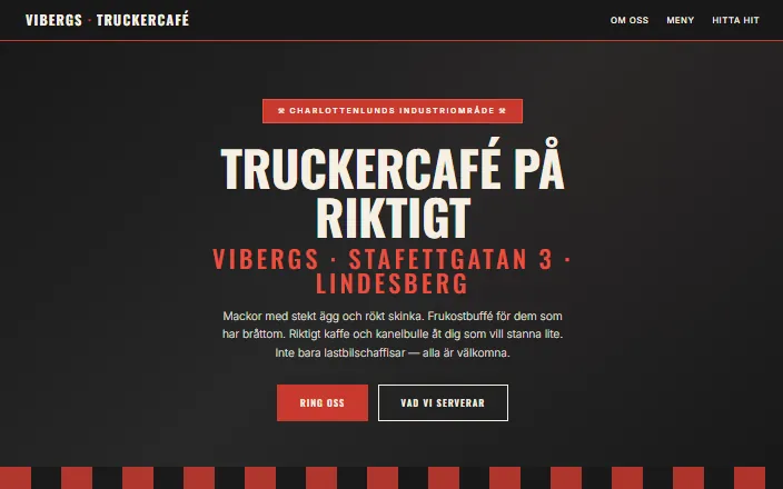 Skärmdump av Vibergs Truckercafés hemsida