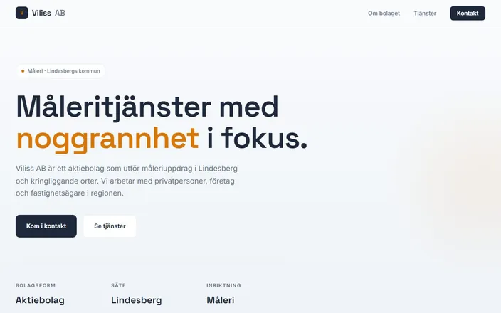 Skärmdump av Viliss ABs hemsida