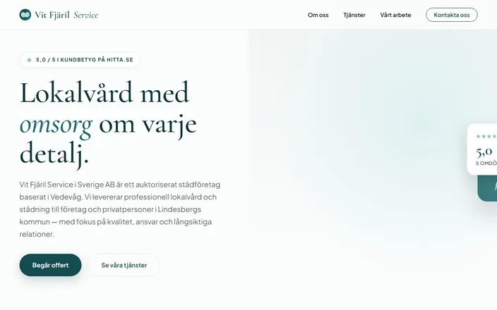 Skärmdump av Vit Fjäril Service ABs hemsida