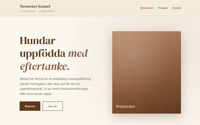 Skärmdump av Westerner Kennels hemsida