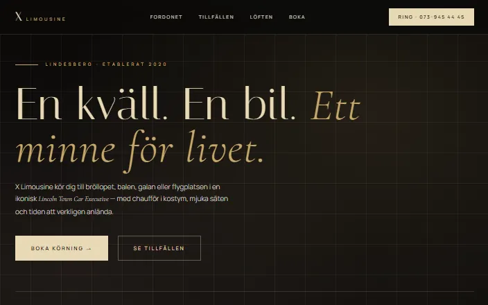 Skärmdump av X Limousine ABs hemsida