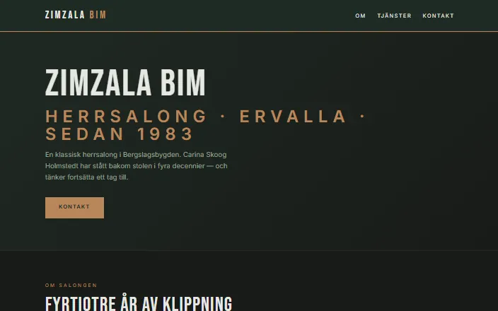 Skärmdump av Zimzala Bim Herrsalongs hemsida